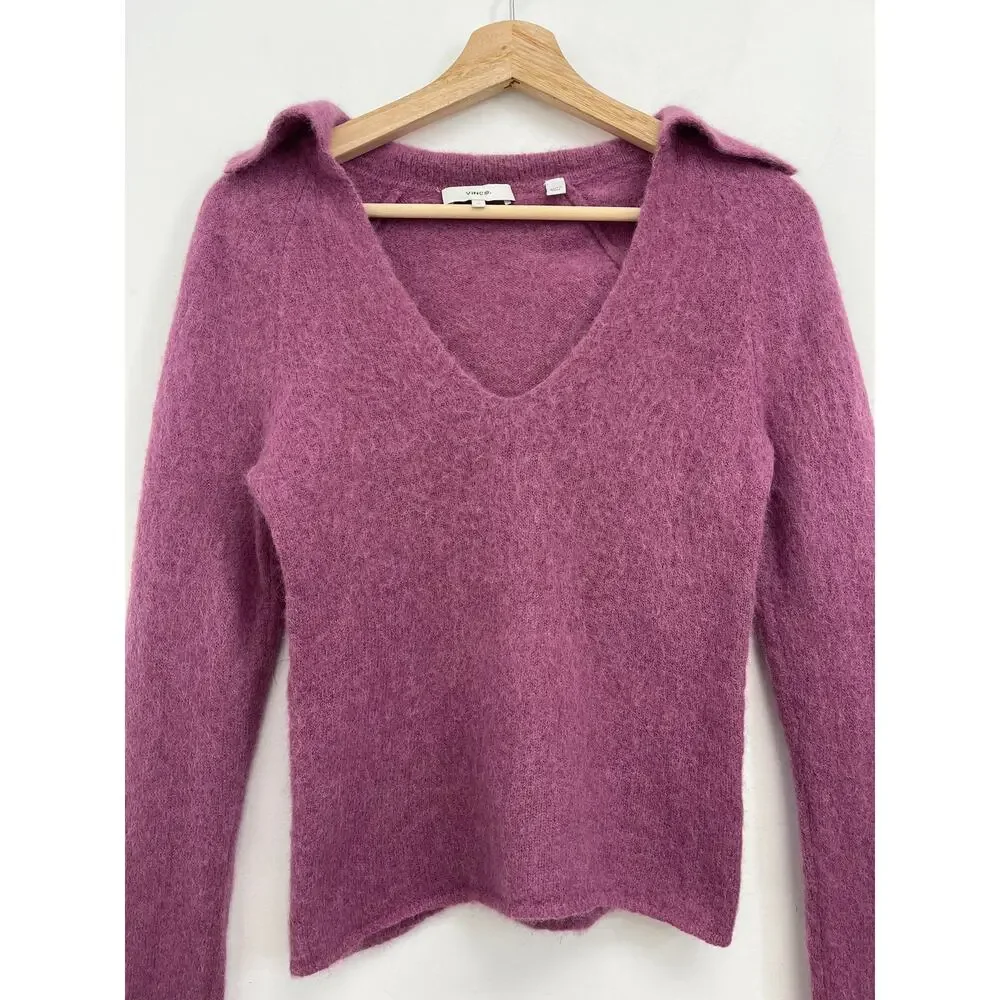 VINCE. Brushed Alpaca Wool Blend Collared Polo V-Neck Soft Cozy Sweater - Small